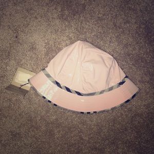 Patent pink Burberry rain hat